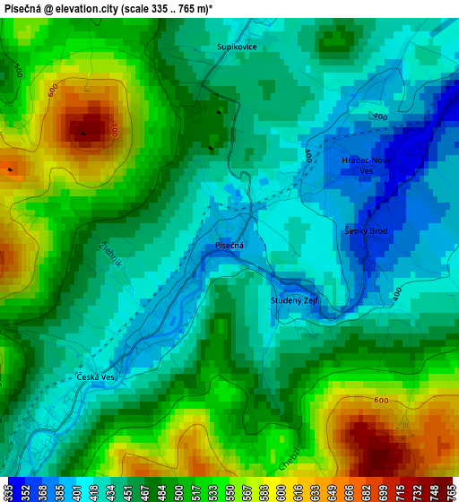 Písečná elevation map