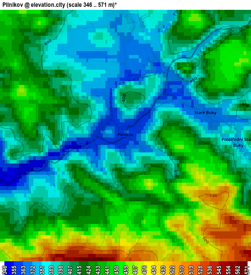 Pilníkov elevation map