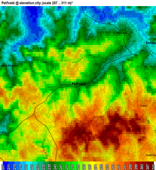 Petřvald elevation map