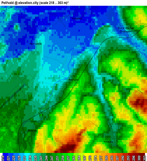 Petřvald elevation map