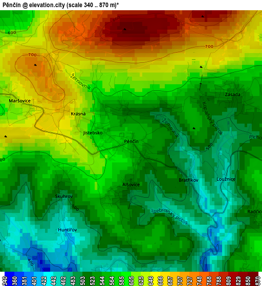 Pěnčín elevation map