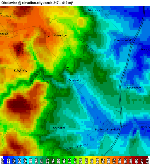 Otaslavice elevation map