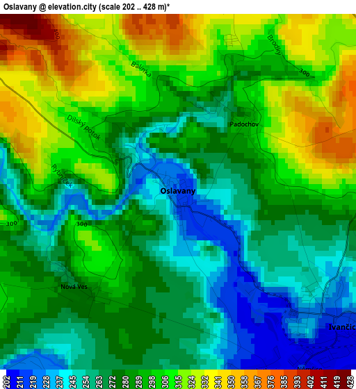 Oslavany elevation map