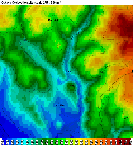 Oskava elevation map