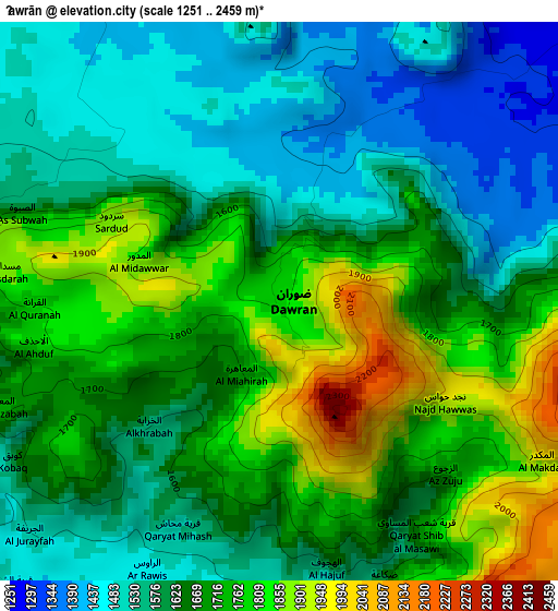 Ḑawrān elevation map