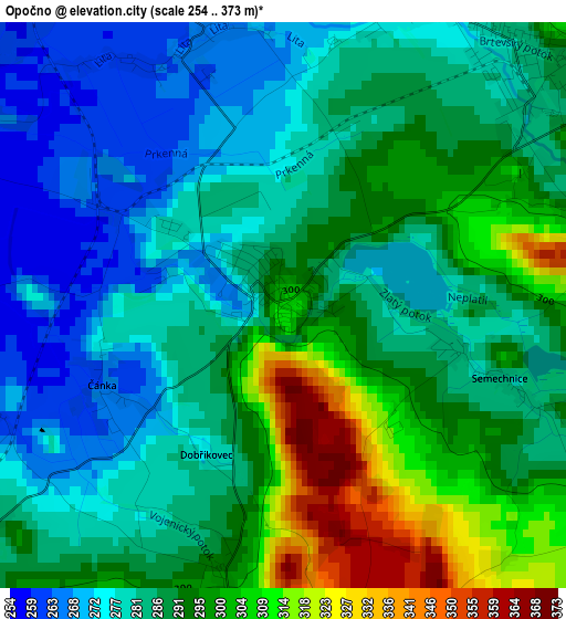 Opočno elevation map