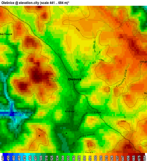 Olešnice elevation map