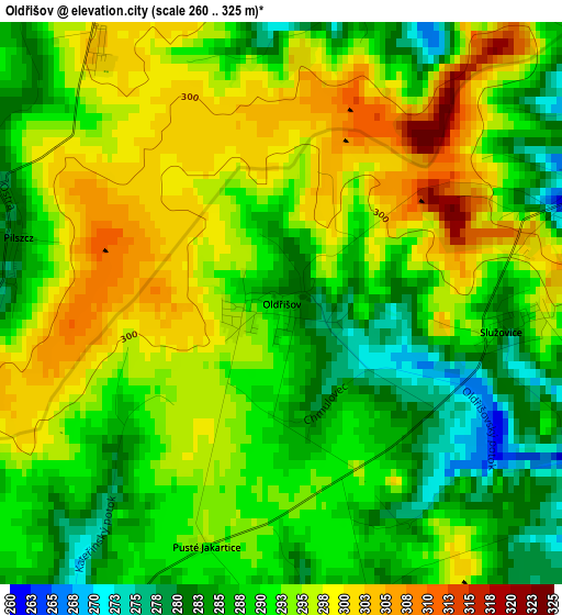 Oldřišov elevation map