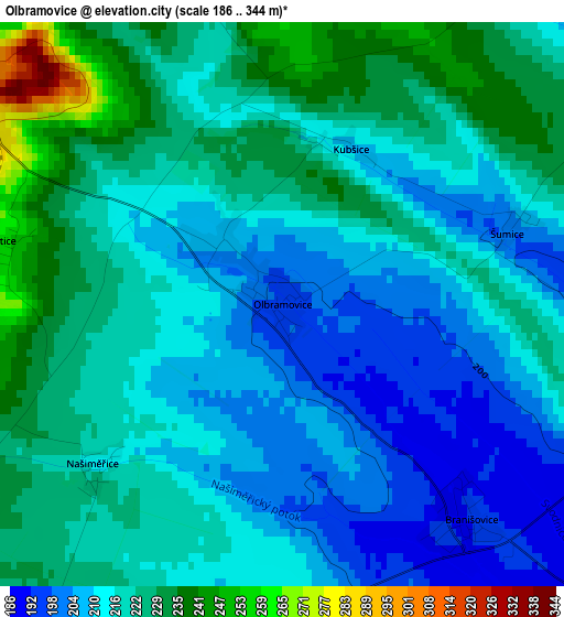 Olbramovice elevation map