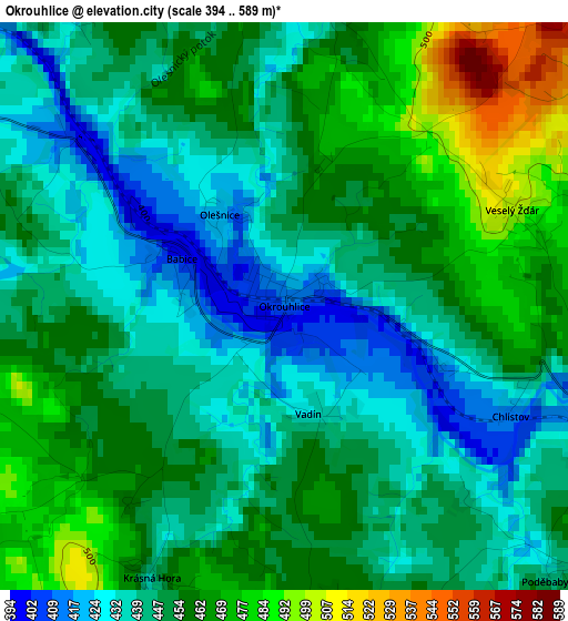 Okrouhlice elevation map