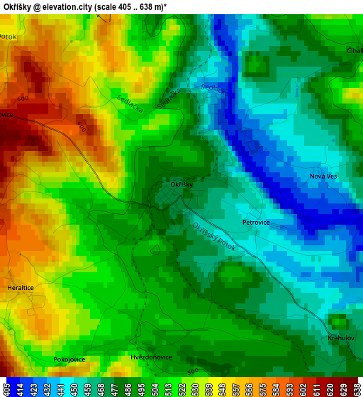 Okříšky elevation map