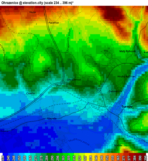 Ohrazenice elevation map