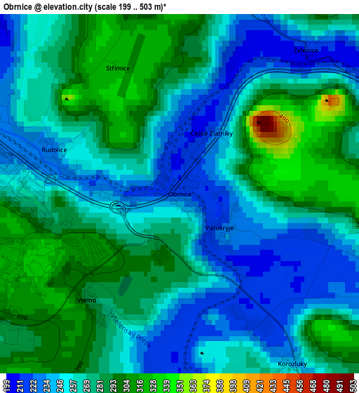 Obrnice elevation map