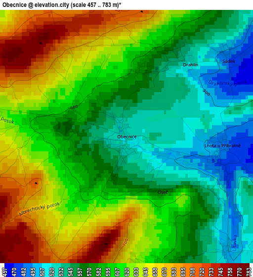 Obecnice elevation map