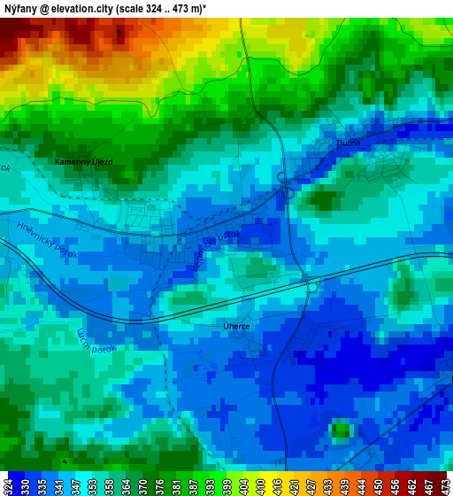 Nýřany elevation map