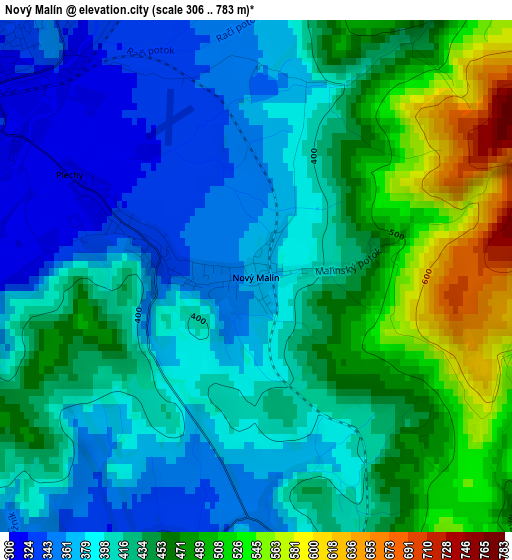 Nový Malín elevation map