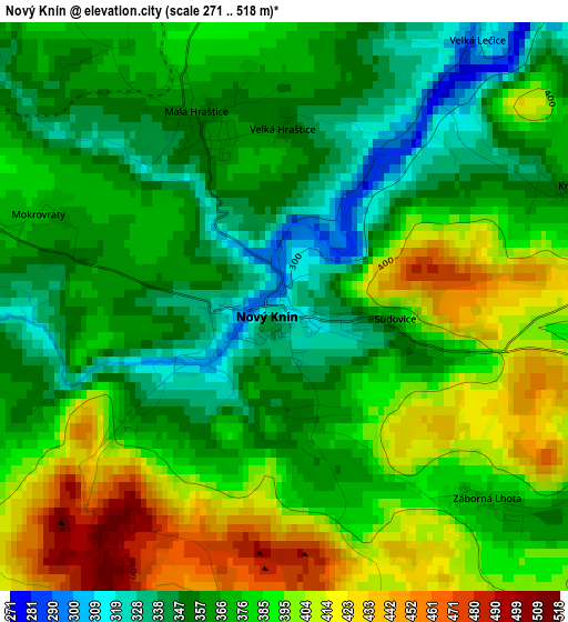 Nový Knín elevation map