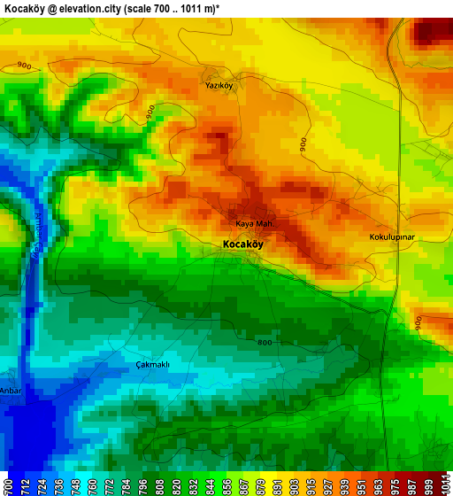 Kocaköy elevation map