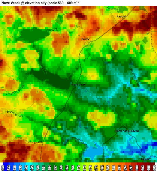 Nové Veselí elevation map