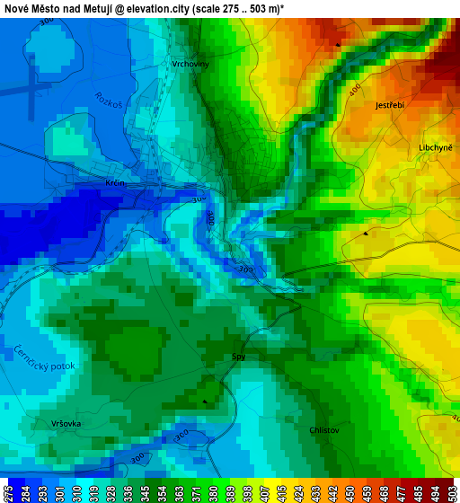 Nové Město nad Metují elevation map