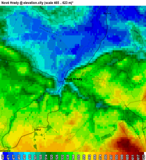 Nové Hrady elevation map