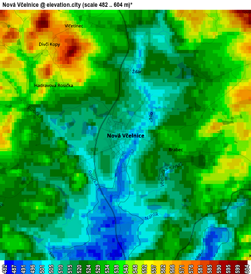 Nová Včelnice elevation map