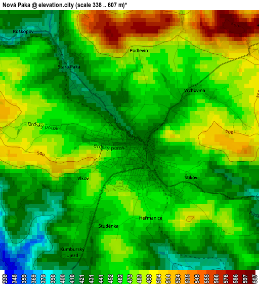 Nová Paka elevation map