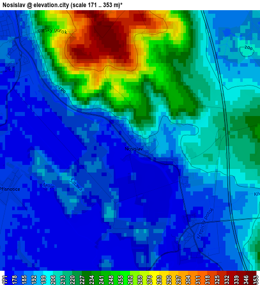 Nosislav elevation map