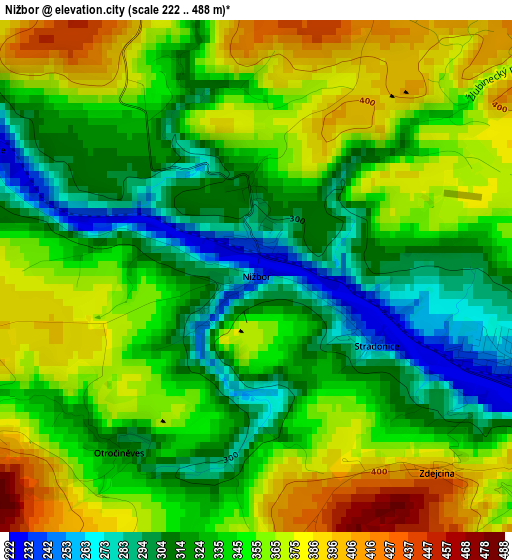 Nižbor elevation map