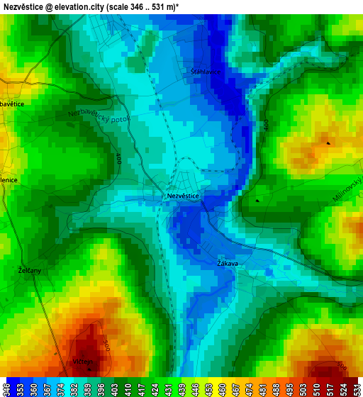 Nezvěstice elevation map