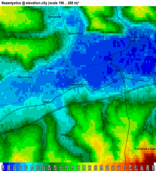 Nezamyslice elevation map