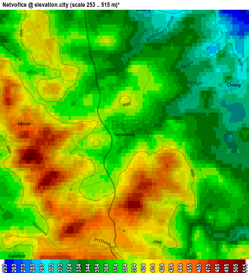 Netvořice elevation map