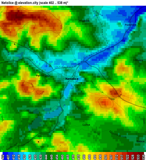 Netolice elevation map