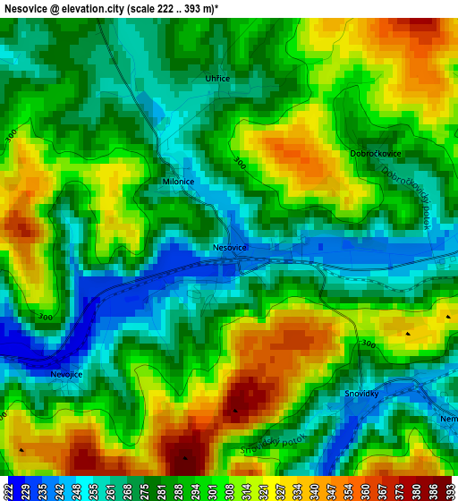 Nesovice elevation map