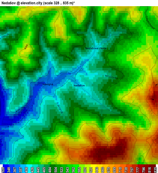 Nedašov elevation map