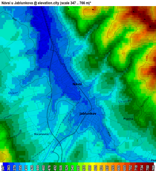 Návsí u Jablunkova elevation map