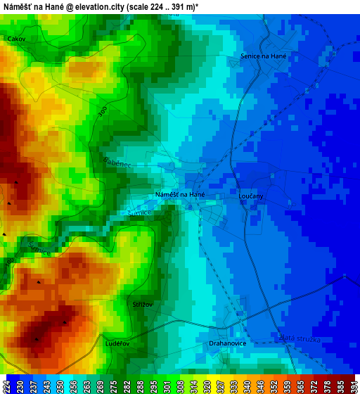 Náměšť na Hané elevation map