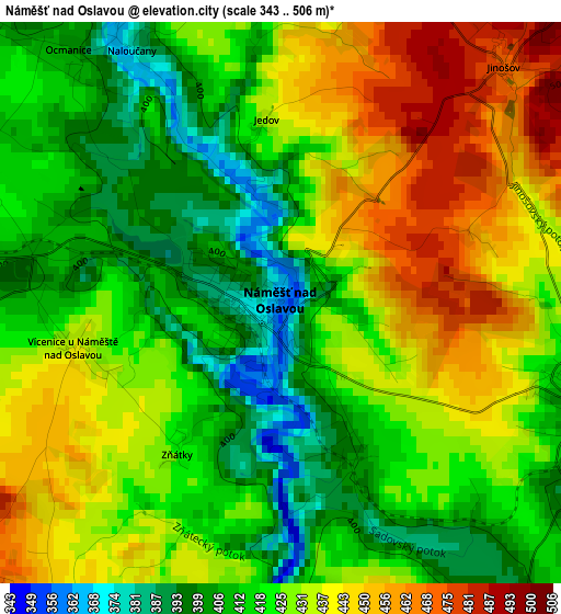 Náměšť nad Oslavou elevation map