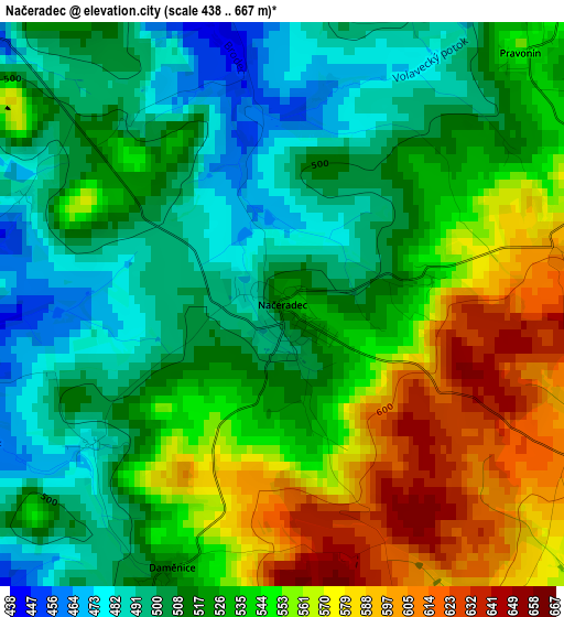 Načeradec elevation map