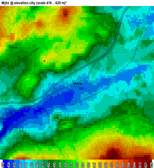 Mýto elevation map