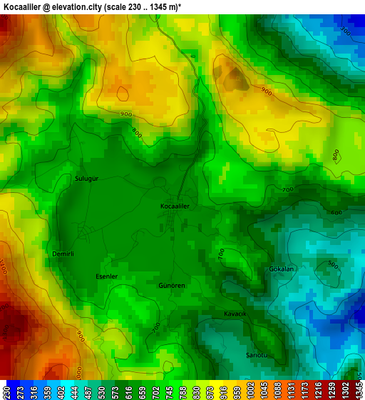 Kocaaliler elevation map