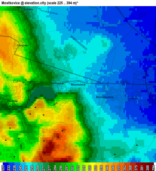 Mostkovice elevation map