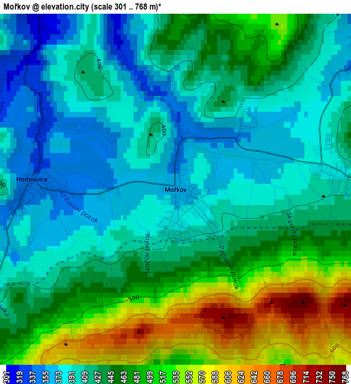 Mořkov elevation map