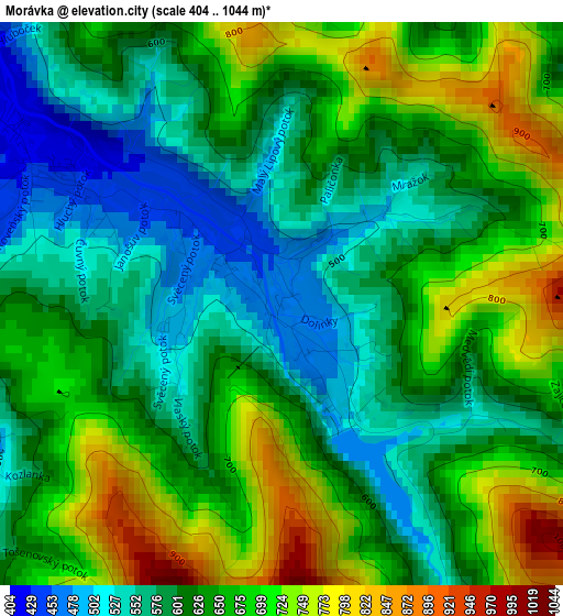 Morávka elevation map