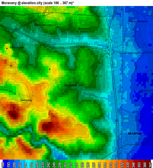 Moravany elevation map