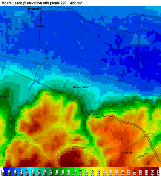 Mokré Lazce elevation map