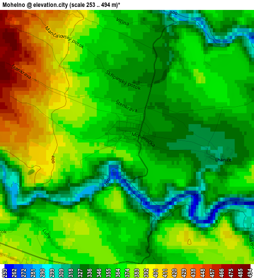 Mohelno elevation map