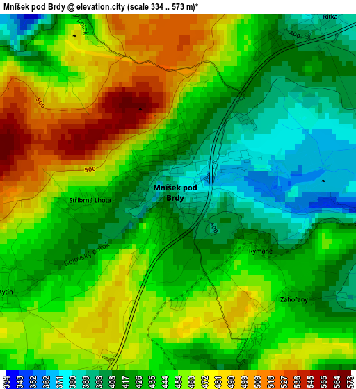 Mníšek pod Brdy elevation map