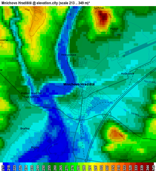 Mnichovo Hradiště elevation map