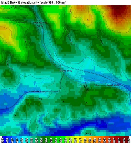 Mladé Buky elevation map